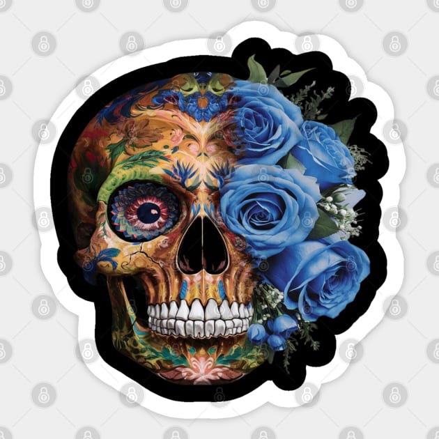 Floral Skull: Beauty and Darkness in Harmony Sticker by Steve